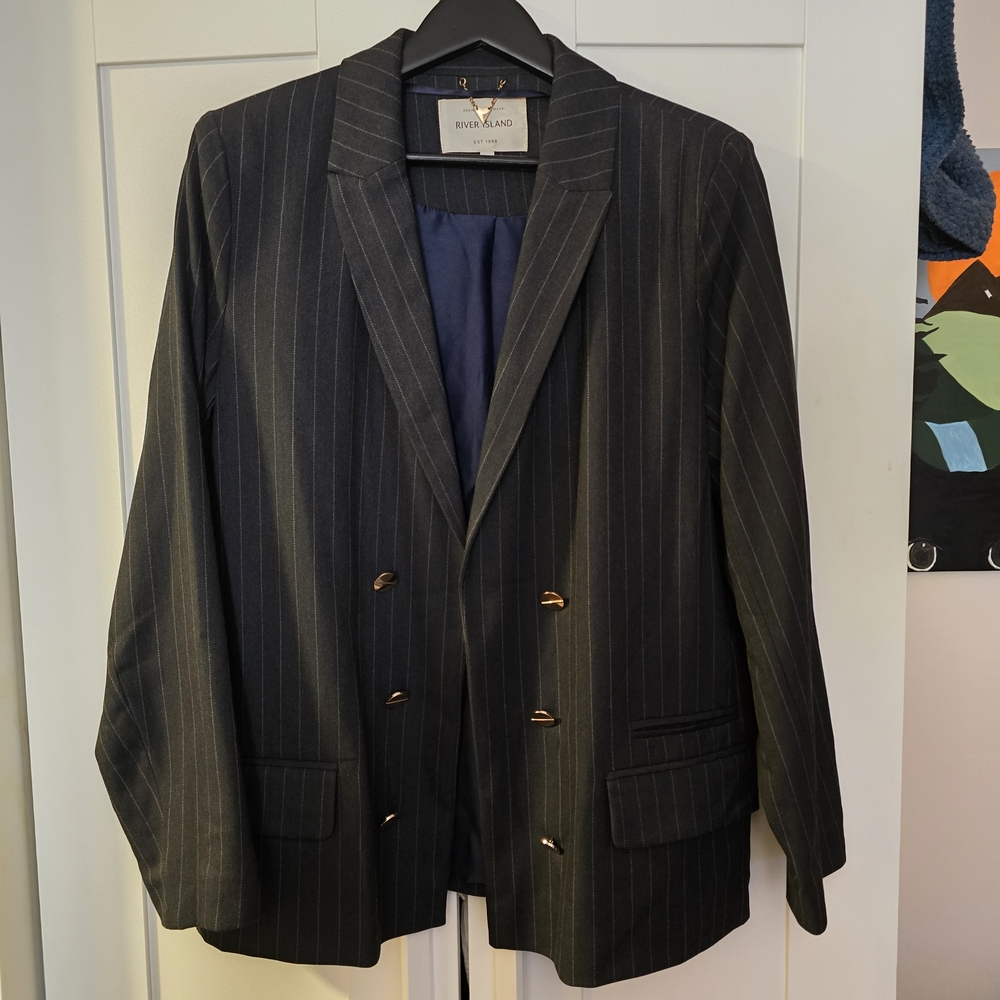 River Island Charcoal Pinstripe Blazer